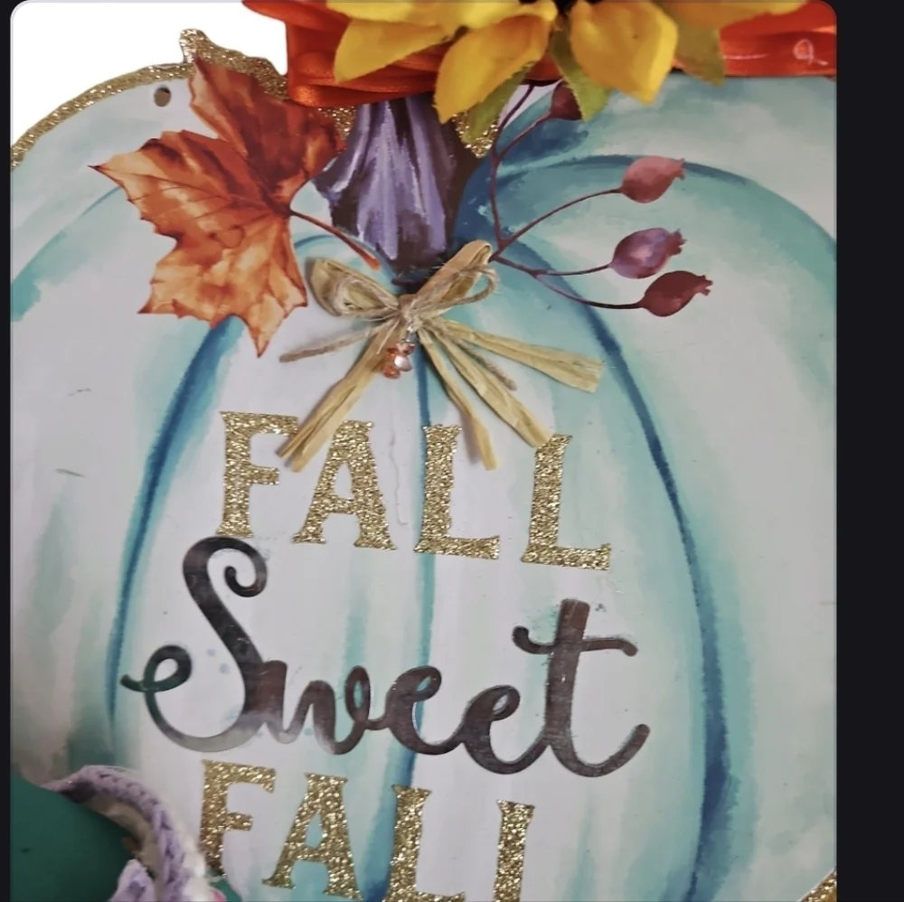 Handcrafted holiday wreath fall crochet pumpkin wall decor floral gnome collage